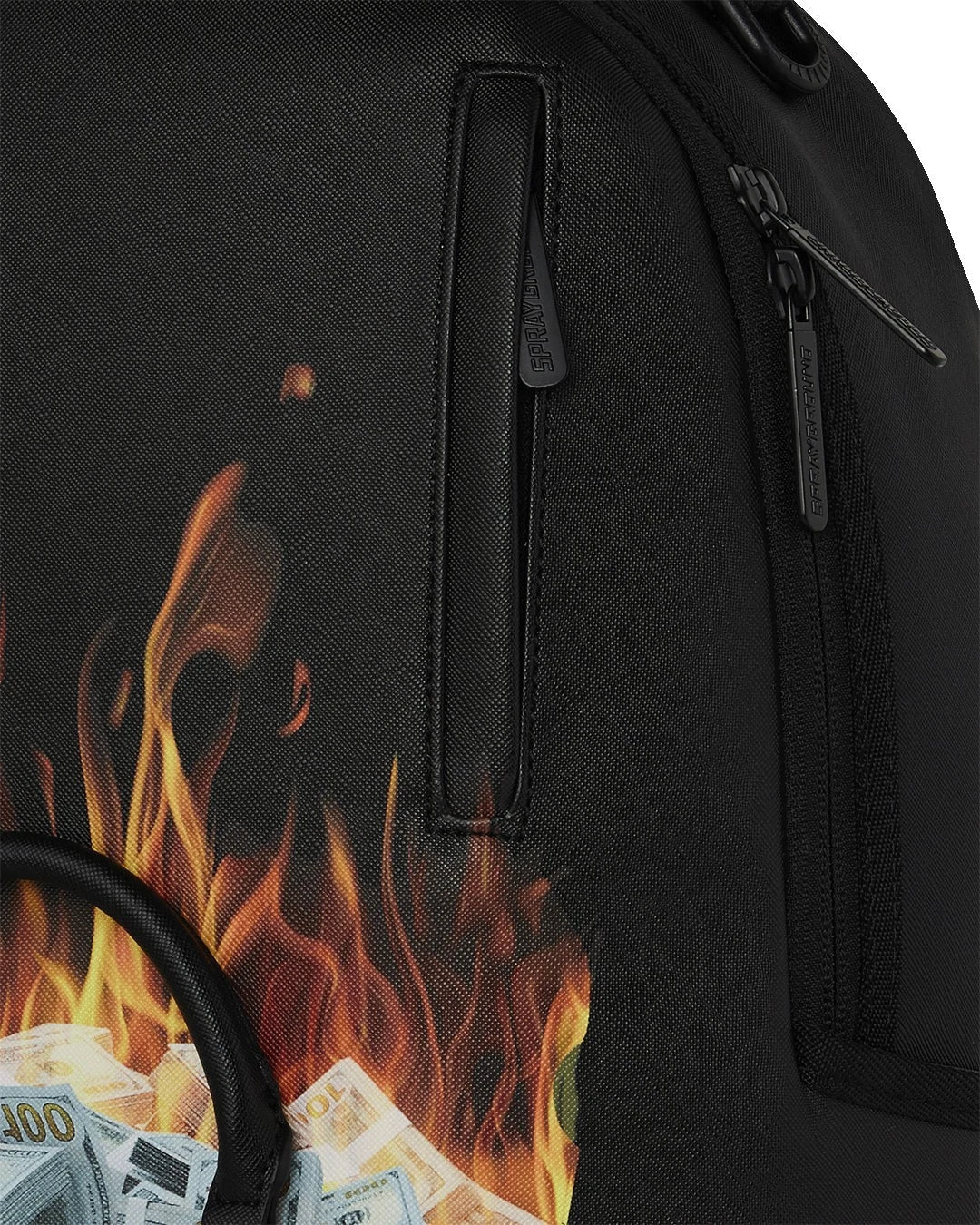 Sprayground Bag of Money on Fire Backpack Unisex Black Adjustable Straps SPR250 (Black,One Size)